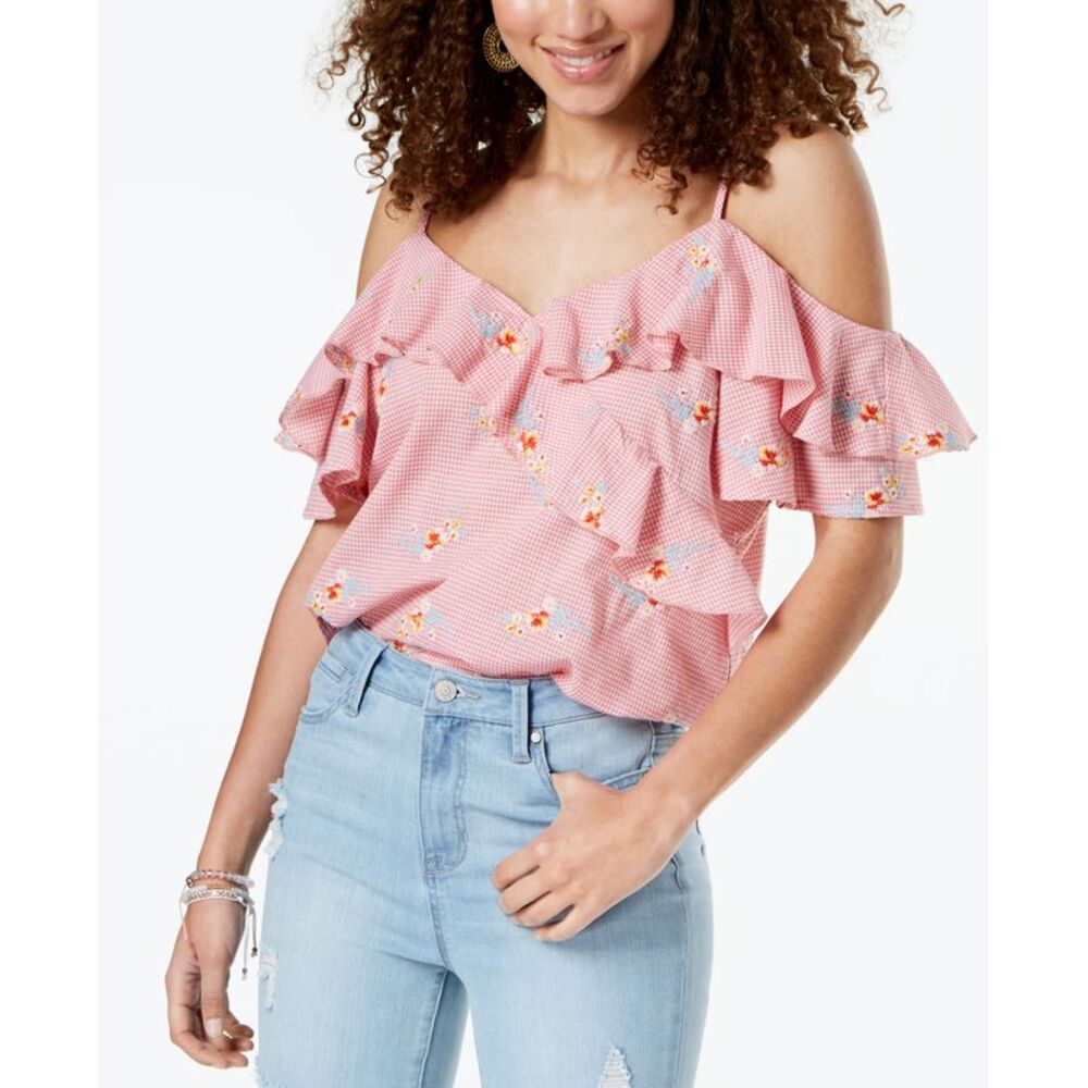 Gypsies Moondust Juniors Ruffled Gingham Off The Shoulder Blouse